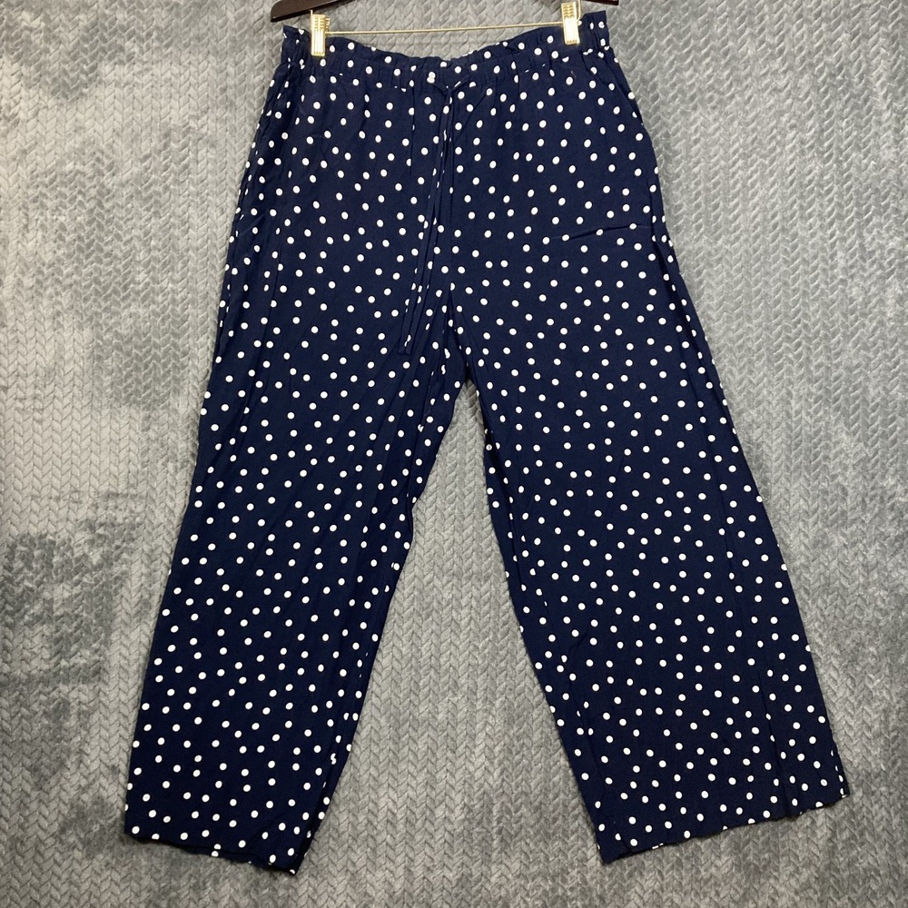 On 34th Straight Leg Pull On Pants Women's L Blue Polka Dot Viscose Casual